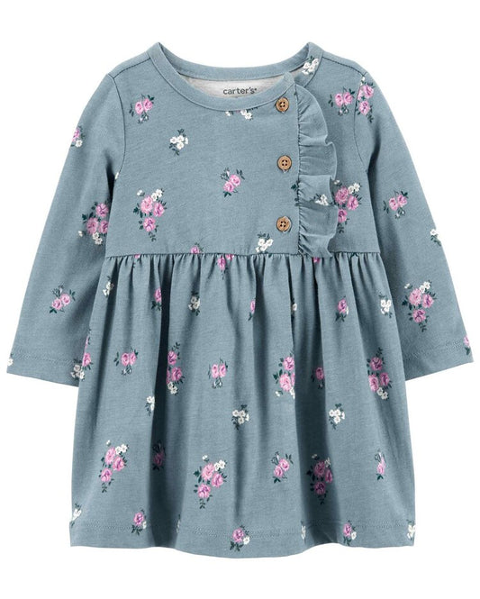 Vestido Evasê Carter’s Floral Manga Longa