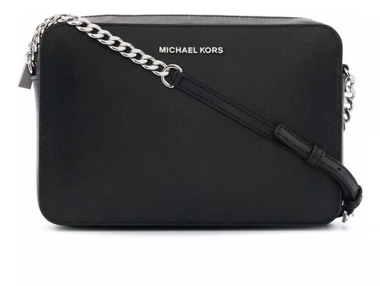 Bolsa Transversal Michael Kors Preta Chain Prata