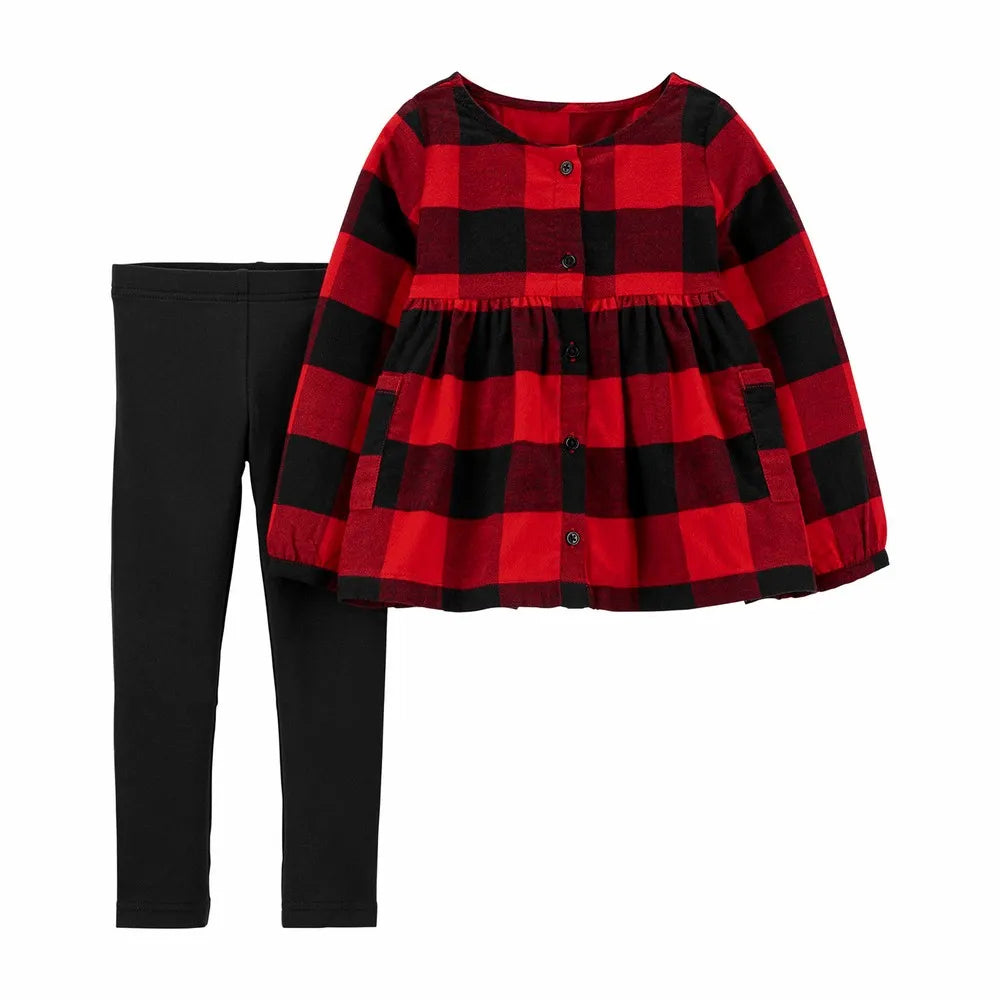 Conjunto Infantil Carter's - Camisa Xadrez e Legging
