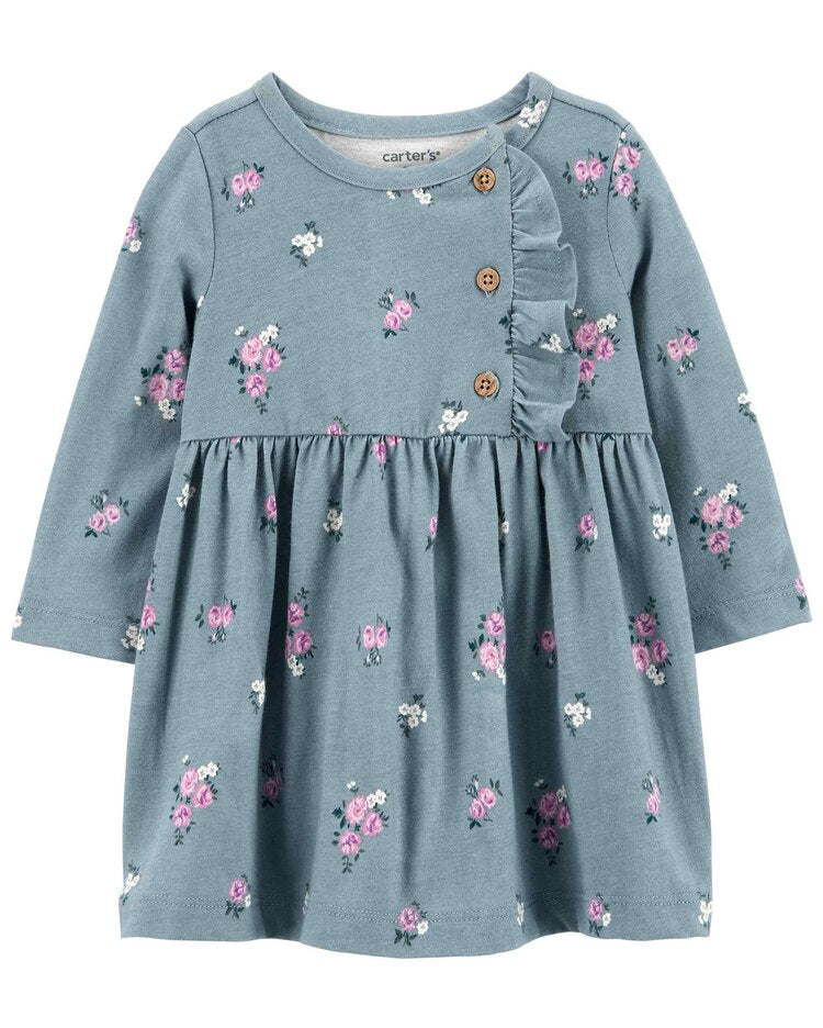 Vestido Evasê Carter’s Floral Manga Longa