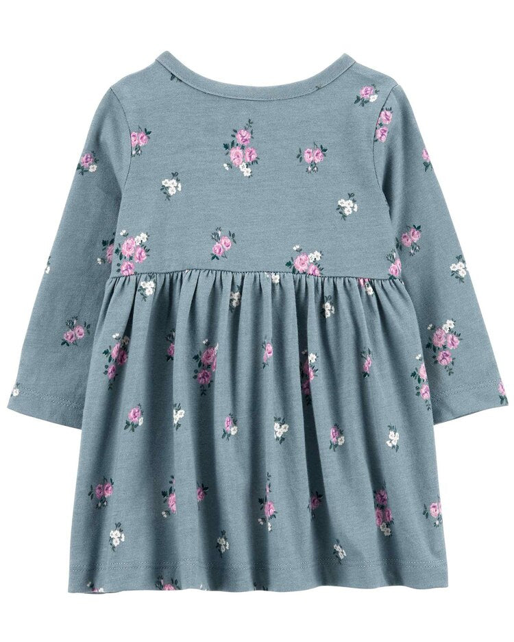 Vestido Evasê Carter’s Floral Manga Longa