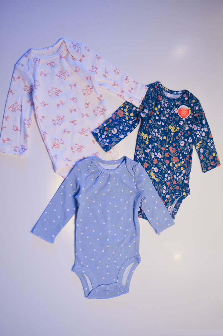 Kit 3 Bodies Carter’s Manga Longa – Floral & Passarinho