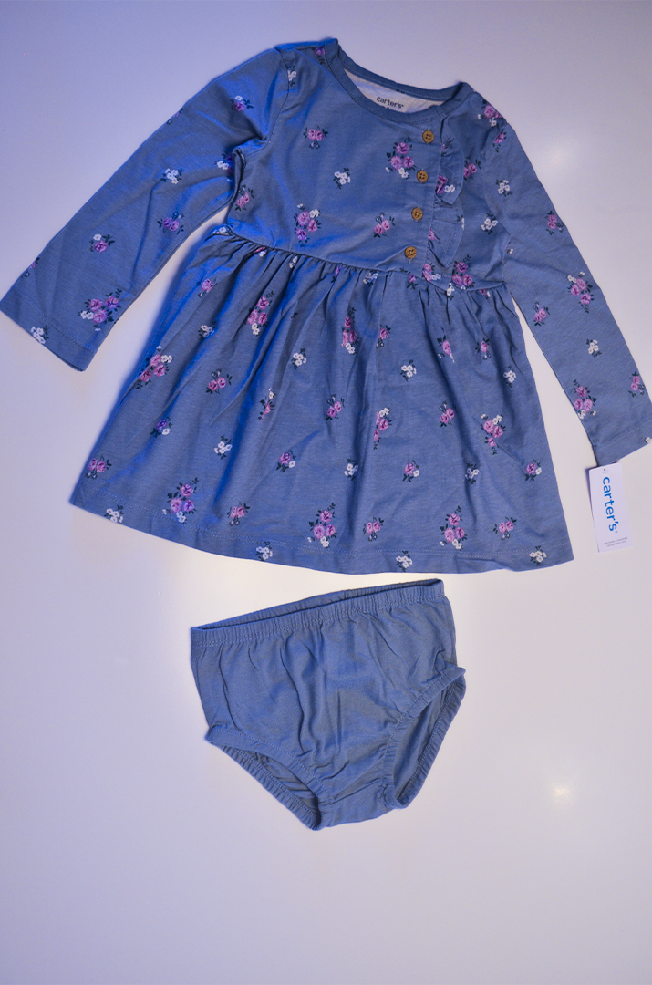 Vestido Evasê Carter’s Floral Manga Longa