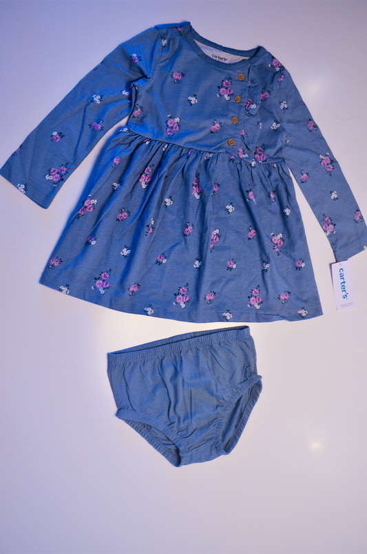 Vestido Evasê Carter’s Floral Manga Longa