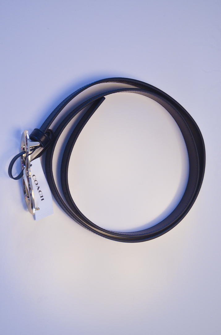 Cinto Coach - Preto em Couro com Fivela Metálica