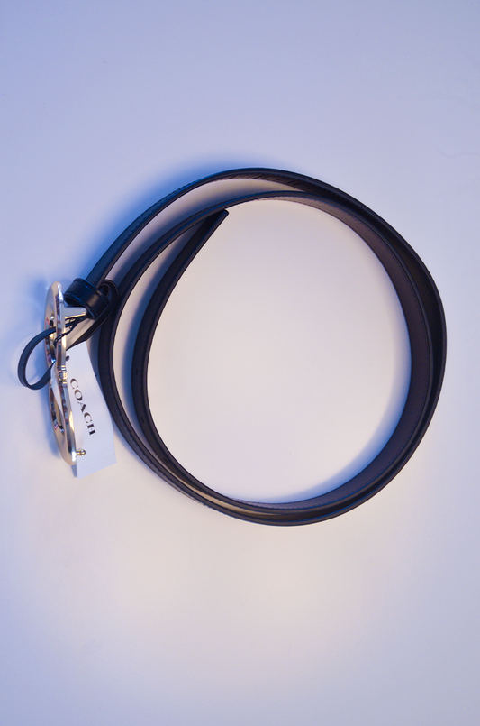 Cinto Coach - Preto em Couro com Fivela Metálica