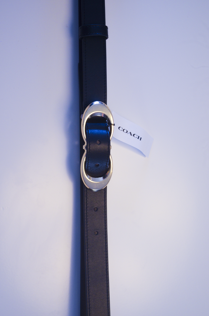 Cinto Coach - Preto em Couro com Fivela Metálica