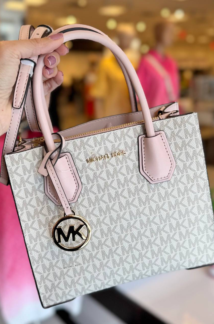 Bolsa Tiracolo Michael Kors Média Branca com Rosa