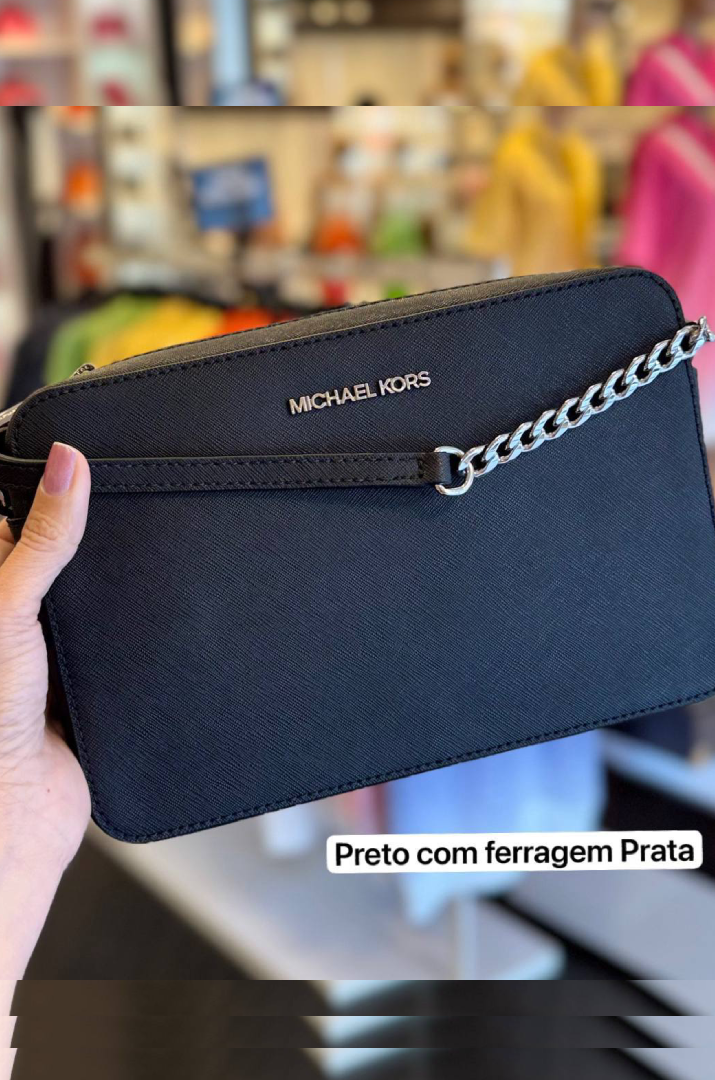 Bolsa Transversal Michael Kors Preta Chain Prata